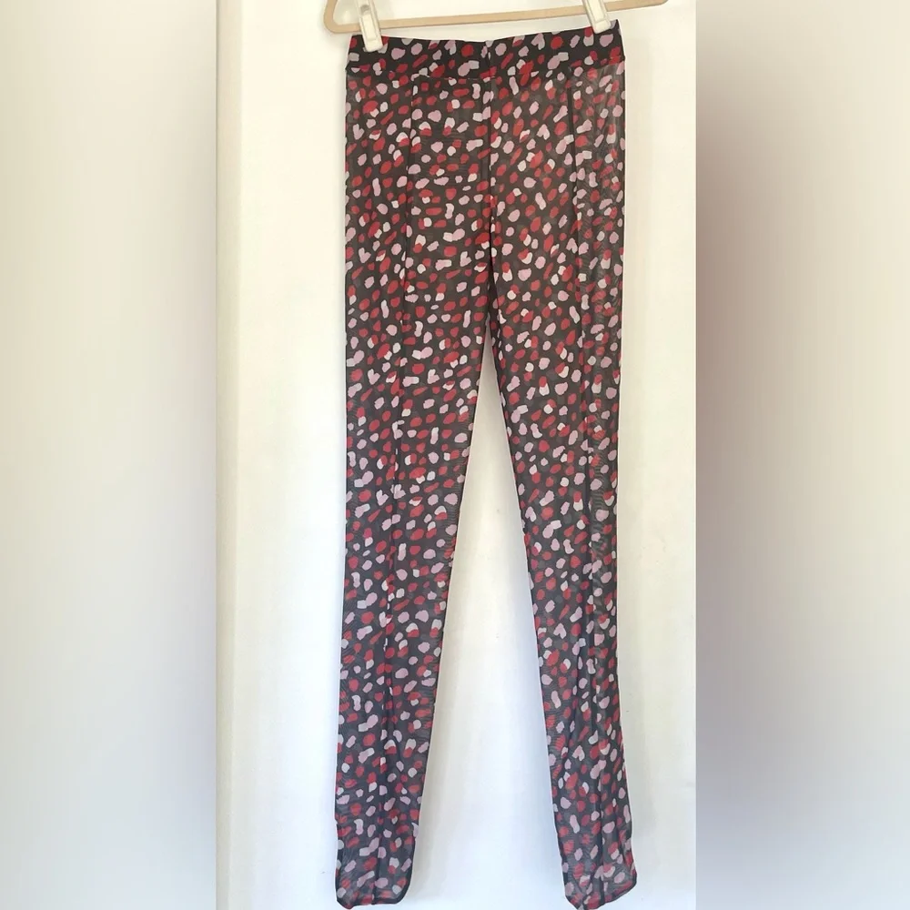 NWT Cynthia Rowley Modern Mesh (semi sheer) tights, waistband, black/red/pink, L